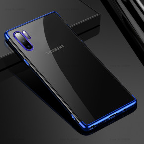 Луксозен силиконов гръб ТПУ кристално прозрачен за Samsung Galaxy Note 10 Plus N975F син сапфир кант